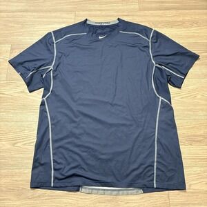 Nike Pro Dri Fit Fitted Stretch Athletic Workout T-Shirt Navy Blue Grey Size XXL